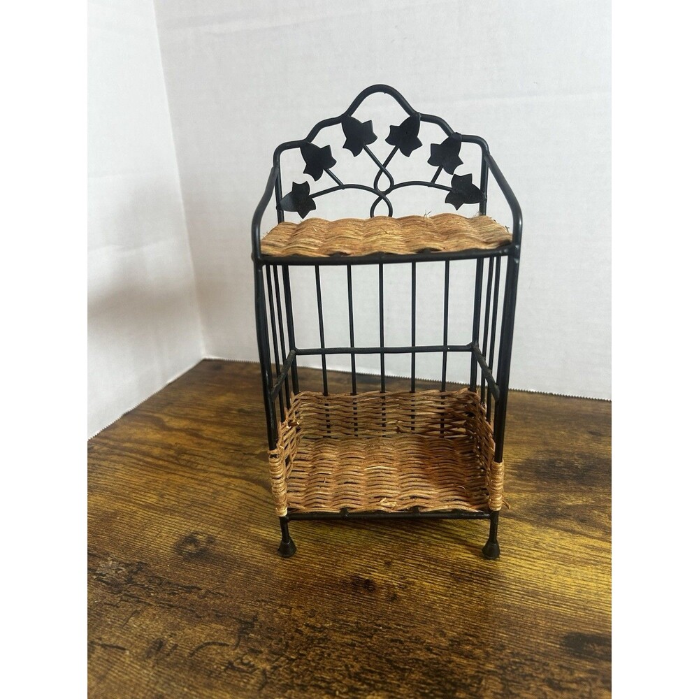 Wicker Metal Wall Basket Shelf Ivy Leaf Bathroom Kitchen Small Organizer Rack - Picture 10 of 14